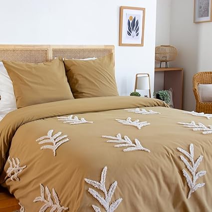 CÔTE DECO Parure de lit 220x240 cm Adulte - Housse de Couette 220x240 cm + 2 Taies d'oreiller 63x63 cm Motif géométrique – Set de Housse de Couette 100% Coton lavé (Arche Rouge) - Nail Gallerys