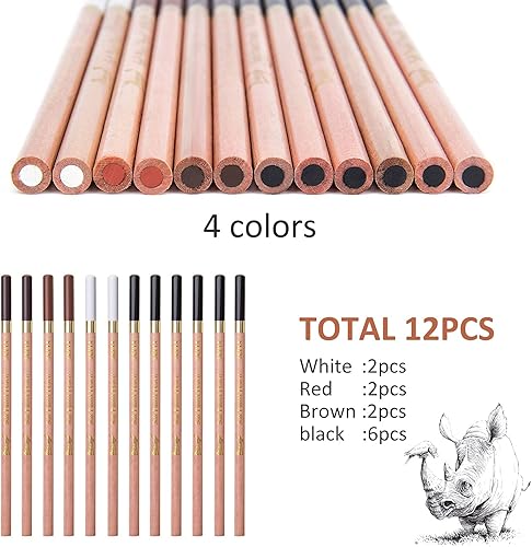 Lot de 12 crayons de couleur fusain de 4 couleurs pour artistes, débutants, professionnels, adultes - Nail Gallerys