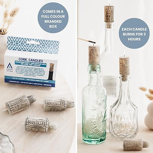 Lot de 4 bougies en liège pour bouteille de vin et bougies en paraffine - Nail Gallerys