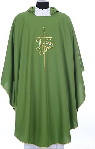 Chasuble liturgique IHS Croix stylisée 4 Couleurs pol., Blanc - Nail Gallerys