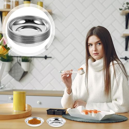 MUCKLILY Lot De 10 Mini Plateaux À Épices En Acier Inoxydable Pour Sauces Coréennes 8 Cm De Diamètre Soucoupes Rondes - Nail Gallerys
