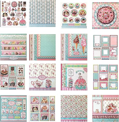 KASESSS 32 Feuilles de Papier de Scrapbooking Desserts, 20x20cm Papier Scrapbooking, Scrapbooking Materiel, Esthétique Artisanat Papier à Motif, Papier de Papeterie pour Journal, Carnet, DIY Album - Nail Gallerys