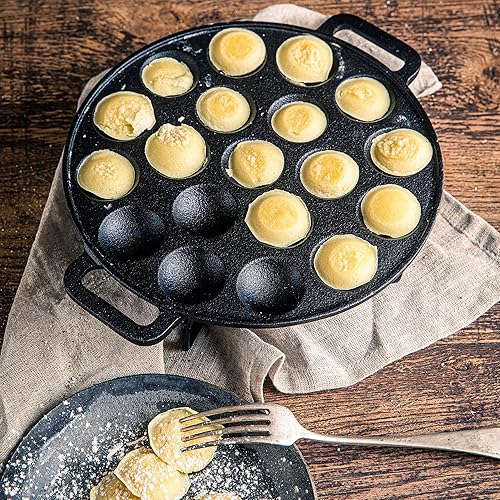 BBQ-Toro Poffertjes Poêle en fonte pour 19 moules Ø 24 x (H) 1,7 cm | Préeasoned – Déjà cuite | Poêle à poffertjes, poêle Takoyaki - Nail Gallerys