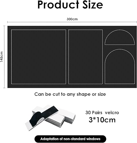 Stores occultants temporaires portables avec film de fenêtre, sans perçage, 300 x 145 cm, tissu occultant cool pour chambre à coucher, stores occultants à coller - Nail Gallerys