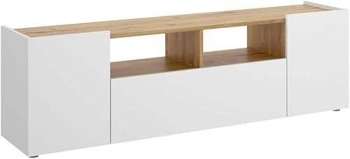 DEKIT GRUPO RIMOBEL Isola Meuble TV Basse, Melamine, Blanc et Nordic, 44 x 142 x 35 cm - Nail Gallerys