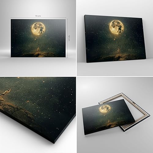 Moderne Impression sur Toile Lune Étoiles Imagination Image Tableau Decoration Murale 70x50cm Deco Cadre Décoration Salon Chambre Cuisine Horizontal Tableaux Decoratifs Muraux Art Wall AA70x50-5249 - Nail Gallerys
