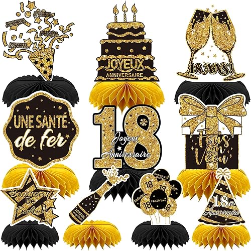AUGSUN 10 Pièces Decoration Anniversaire 18 Ans, Déco Anniversaire 18ème Dorée Anniversaire Français Fête Decoration Joyeux Anniversaire Accessoires Décorations Table Anniversaire - Nail Gallerys