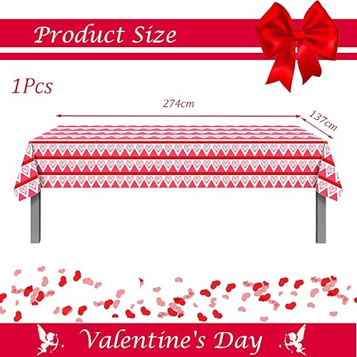 POPOYU Nappe de Saint-Valentin - 130 x 220 cm - Rouge et blanc - Cœur et rayures - Imperméable - Légère - Rectangulaire - En plastique - Pour fête, mariage, anniversaire, Saint-Valentin - Nail Gallerys