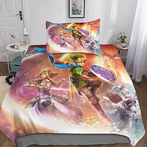SHUNXIFQ La légende de Zelda Housse De Couette 2 pièces 3D Microfibre avec Taie d'oreiller Fermeture Éclair Housses De Couettes Parure De Lit avec Single（135x200cm） - Nail Gallerys