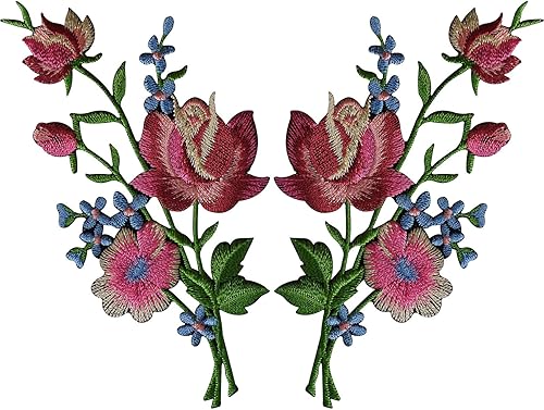 Paire de fleur brodée Rose patches fer coudre Floral Patch Arts et travaux manuels - Nail Gallerys