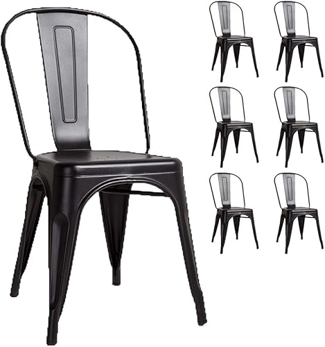 Kosmi Lot de 6 chaises en métal Noir Mat - Style Industriel - Nail Gallerys