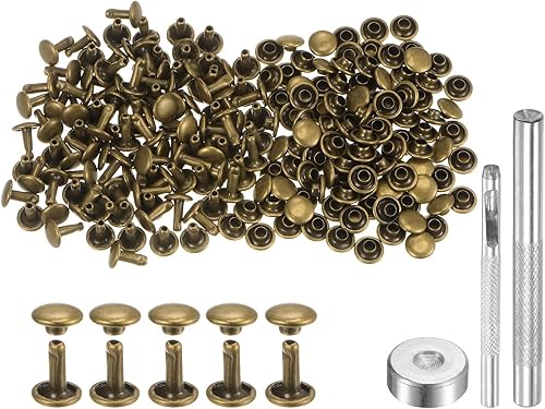 QUARKZMAN 100 Ensembles de Rivets en Cuir 8 x 10 mm, Attaches à Double Capuchon en Métal Attaches Pression, avec 3 Outils de Pose, pour Projets d'Artisanat en Cuir, Ton Doré - Nail Gallerys
