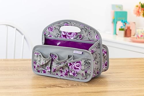 Crafter's Companion CC-STOR-POTOTE Sac de Rangement Portable – Motif Floral – Gris et Violet, Taille Unique - Nail Gallerys