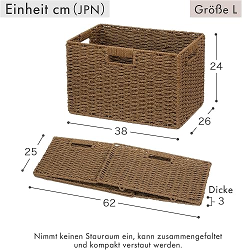 Paniers d'étagère, paniers de rangement, ingrédients naturels pliables en corde de papier pour l'organisation, baskets robustes avec poignées, organiseurs de fermeture et de étagère, baskets pliables - Nail Gallerys