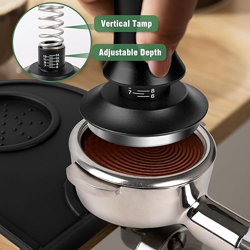 Tamper à café de 54 mm avec outil WDT, bague de dosage 54 mm, tapis tamper, tampon régulateur de pression de 54 mm en acier inoxydable avec base Ripple, aiguille à expresso WDT Tool améliorée avec 7 - Nail Gallerys