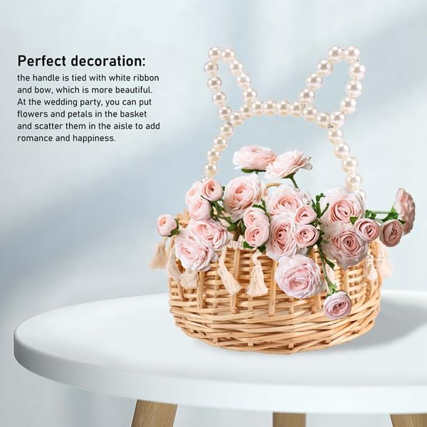 Povxlum Panier de Fleurs, Panier Osier, Panier Pique Nique, Panier de Paques, Panier en Osier Avec Anse, Joli Panier Tissé à la Main en Perles pour Mariage, Fête, Maison, Jardind - Nail Gallerys