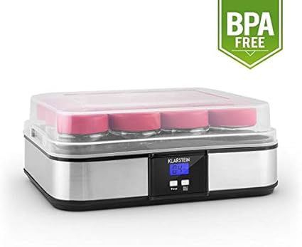 Klarstein Gaia yaourtière électrique 12 pots (préparation de yaourts maison, fromage frais, couvercle hermétique, jusqu'à 2,5L, cadre en inox, écran LCD) - noir - Nail Gallerys