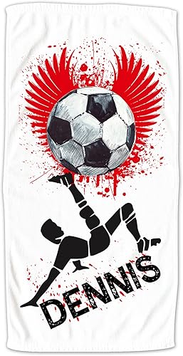 Serviette de bain avec nom pour garçon de 2 à 10 ans - Serviette de plage - Cours de natation (50 x 100 cm, motif 1 football) - Nail Gallerys