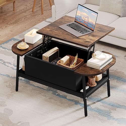 YITAHOME Table basse avec plateau élévateur, table de salon réglable en hauteur avec compartiment de rangement caché, table d'appoint elliptique avec espace de rangement pour la maison, le bureau, les - Nail Gallerys