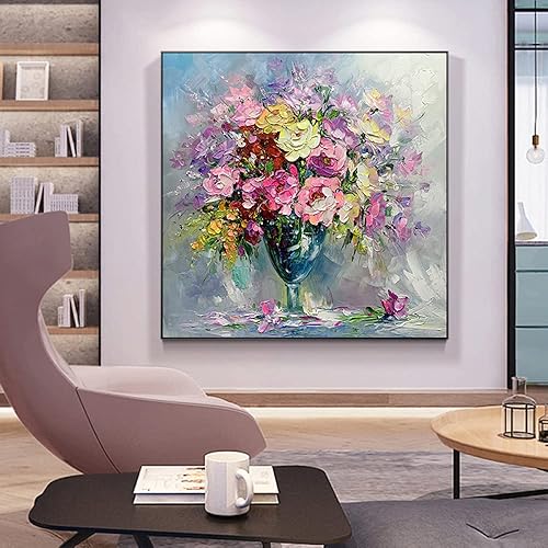 AERK Tableau Peinture Huile sur Toile Grand Format,Original Peint À La Main Cool Peintures Moderne Abstrait Rose Fleur sans Cadre Texturé Oeuvre Extra Large Mur Art pour Salon Chambre Décorations - Nail Gallerys