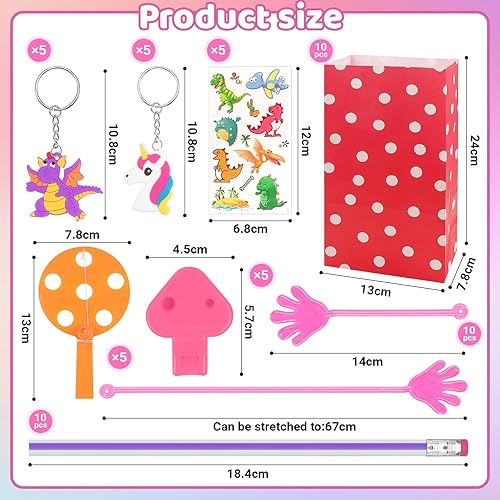 RtottiM Lot de 55 sacs cadeaux d'anniversaire pour enfants - Jouets pour enfants - Remplissage de sacs de fête pour filles et garçons - Dinosaure - Licorne - Applaudissements - Sifflet - Nail Gallerys