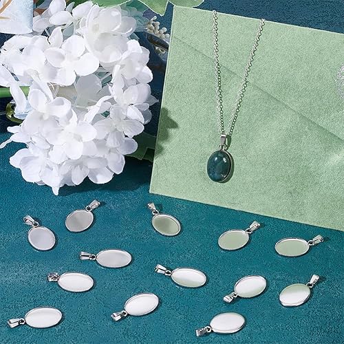 UNICRAFTALE 20 pièces 13.5x18mm Pendentif Ovale Cabochon Paramètres 304 en Acier Inoxydable Bord Fraisé Lunette Tasses Ovale Plateau Pendentifs Cabochon pour la Fabrication de Bijoux, Trou 3x5mm - Nail Gallerys