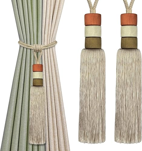 KOLAKO Embrasses de rideaux à pompons modernes tressées faites à la main - Couleurs mélangées - Beige - Nail Gallerys