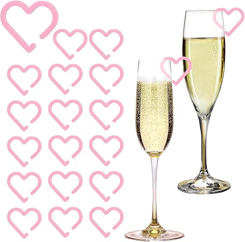 Winmany Lot de 20 étiquettes en acrylique avec nœud en forme de cœur, rose, bleu, noir, laser, décoration de verre à vin - Nail Gallerys