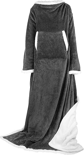 Linkidea Couverture portable Sherpa avec manches et poches pour adultes, femmes et hommes, peignoir en polaire pelucheuse pour canapé, canapé (gris), gris, plein - Nail Gallerys