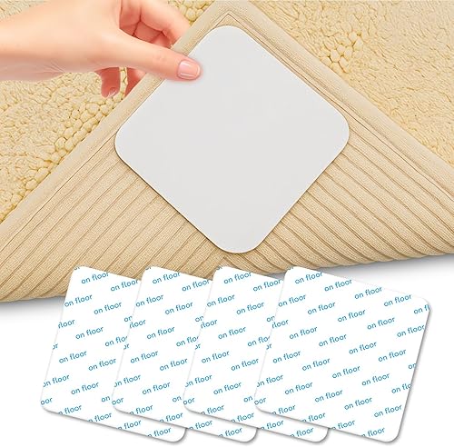 wilcractk 4 Pièces Anti Derapant Tapis, Autocollant Tapis Antidérapant, Parquet Blanc en Mousse 10x10 cm, pour Cuisine, Chambre, Coucher Salle, Bain Salon - Nail Gallerys