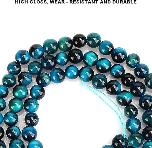 Perles d'Oeil de Tigre, 4mm 8mm Pierre Naturelle Bleue Ronde en Vrac Perle pour Collier à Faire Soi-Même Bracelet Fabrication de Bijoux(8mm (48 pcs/string)) - Nail Gallerys