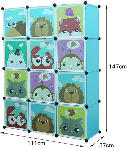 YJIIJY Meuble Rangement Enfant avec Motifs d'animaux Armoire Portable Storage DIY Armoires en Plastiques avec 2 Tiges (8 Cube 2 Unités Suspendues, Bleu) - Nail Gallerys