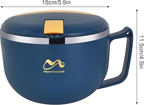 DEARBAG Bol à Nouilles Rond Instantané 1200ML, Bol à Nouilles Instantanées en Acier Inoxydable, Bol Ramen Acier Inoxydable Portable avec Poignées, Bol de Nouilles pour Instantnudeln, Reisnudeln - Nail Gallerys