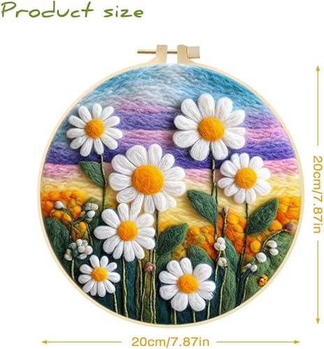 Marguerites Feutrage de Laine Kit, Kit de Broderie Bouquet de Fleurs Blanches, Kit de Feutrage à L'aiguille Cadre Débutant Adultes avec Cadre Photo, Laine, Tapis de Mousse et Laine Feutrage Outil #10 - Nail Gallerys