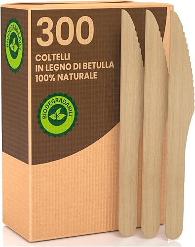 Baciato Caffè Lot de 300 couteaux écologiques en bois de bouleau jetables 100 % naturels biodégradables et compostables couverts jetables - Nail Gallerys