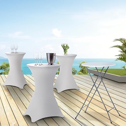 IDMarket - Lot de 4 Tables Hautes Pliantes 105 CM et 4 Housses Blanches - Nail Gallerys