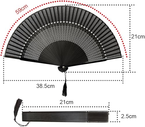 Éventail Pliant en Bambou et Soie de Style Japonais Ventilateur Pliable à Main pour Mariage Décoration Cosplay Fête Théâtre DIY (Noir-Triangle Creux) - Nail Gallerys