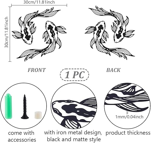 WADORN Décoration Murale en Métal Koi, Sculpture Murale Représentant un Poisson Koi Style Feng Shui Décoration Murale Minimaliste pour Balcon Jardin Cour Intérieur Ou Extérieur, 30x30cm - Nail Gallerys