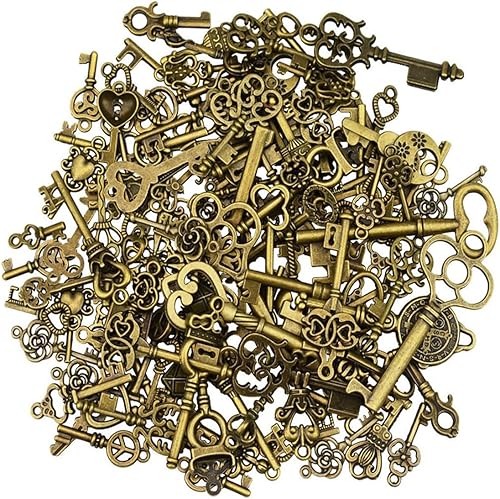 XPEX 125 Pcs Antique Decor,Clefs Anciennes,Pendentifs Décoratifs Vintage en Bronze Antique pour Collier, Mini Porte-Clés Cadeau Pendentif,Fabrication De Bijoux, Bricolage,Clés,Décoration De Mariage - Nail Gallerys