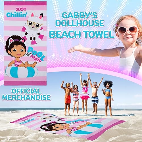 Gabby's Dollhouse Serviette de Bain Enfant 100% Coton Serviette à Séchage Rapide 140x70 cm Parfaite pour Les Activités Aquatiques Cadeau Fille - Nail Gallerys