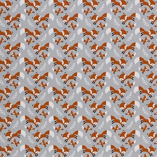 Tissu jersey de coton THEO - Renards - 3 couleurs - Certifié Ökotex - Coupons de 50 cm (gris) - Nail Gallerys