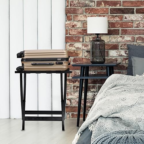 Relaxdays Porte-Bagage, Pliable, avec Protection Murale, HxLxP : env. 75 x 60 x 41 cm, pour Maison ou hôtel, Bois, Noir - Nail Gallerys