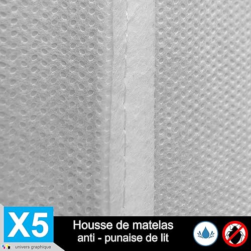 Housse de Protection Intégrale Anti-Punaise de Lit et Anti-Acariens pour Matelas 70 x 190 + 15 cm. (Lot de 5 Housses) - Nail Gallerys