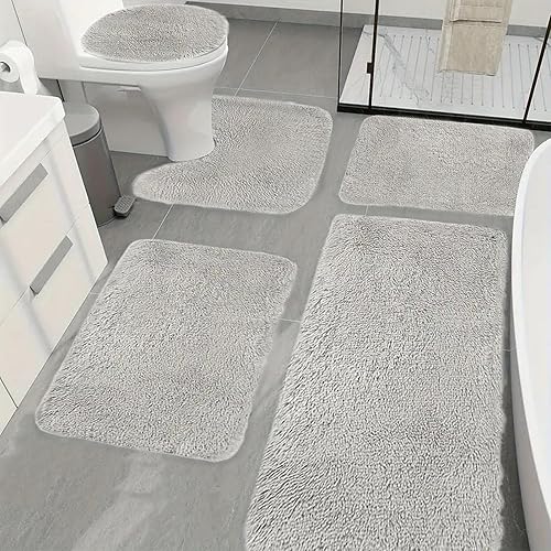 Heavyoff Lot de 5 Tapis de Bain et Tapis Contour WC en Microfibre Super Doux, Lavables en Machine, Tapis de Douche Absorbant pour Salle de Bain, Rouge - Nail Gallerys