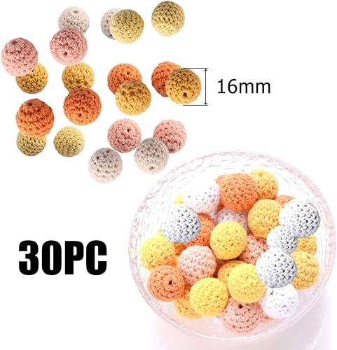 Lot de 30 Coloré Rond Crocheté Perles, 16mm, Trou Ronde Laine Crochet Perles, Crochet Perles Boule en Bois Perles Rondes en Bois au Crochet Perles de Crochet en Bois pour Bricolage Bijoux Bracelet - Nail Gallerys