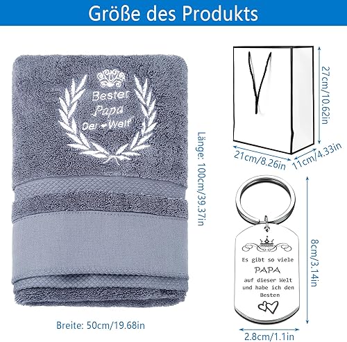 Dadabig Cadeau pour Papa, Cadeau Pere - Serviette de Toilette «Meilleur Père au Monde» avec Porte-clés pour Papa, Anniversaire, Fête des Pères, Noël - Nail Gallerys