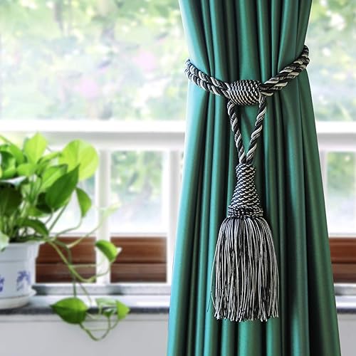 Fenghuangwu Lot de 2 embrasses de rideaux élégantes faites à la main avec pompons pour décoration de maison ou de bureau (noir) - Nail Gallerys