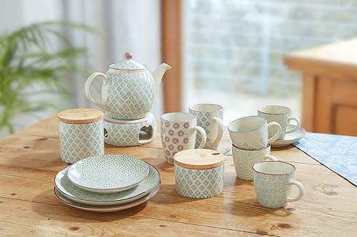 Bloomingville Théière à Motif Patrizia - coloré ø 14 cm, Bleu, Céramique, Capacité 1200 ML - Nail Gallerys