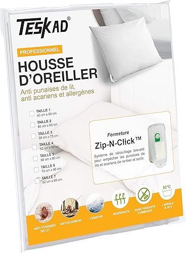 Teskad Housse d'oreiller 60x60 cm – Protection Anti-Punaises de Lit, Acariens et Allergènes – Technologie MicronOne avec Fermeture Zip-N-Click - Nail Gallerys