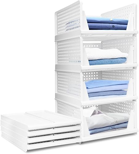 USHOP ​Lot de 4 Organisateur Armoire empilables​​ – ​​Rangement Vetement,Design perforé avec compartiments coulissants,Boite Rangement pour chambre/cuisine/salle de bain (Blanc) - Nail Gallerys